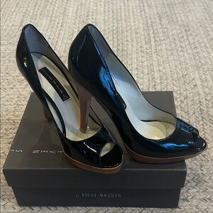 Steve Madden Glossy Black Peep Toe Heels